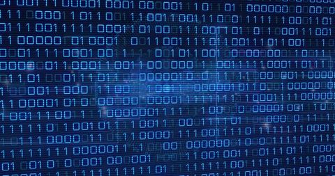 Glowing Blue Binary Matrix Overlaid on Circuit Grid Representing Cyber Data Flow