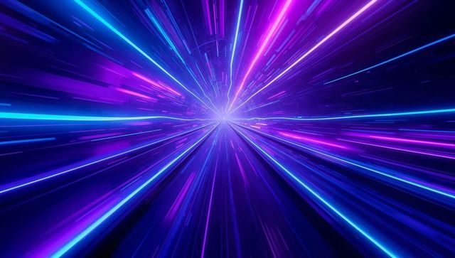 Neon Light Burst with Radiating Futuristic Tunnel Beams