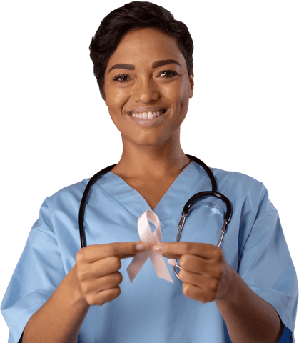 Transparent Image of Nurse Holding Pink Ribbon for Breast Cancer Awareness