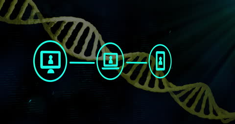 Digital Network Icons with Spinning DNA Strand Animation