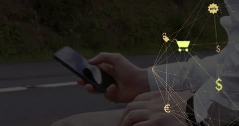 Businessman Engaging with Mobile Phone and Digital Network