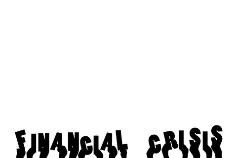 Transparent hands holding financial crisis text