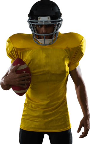 American football player holding red ball on transparent background