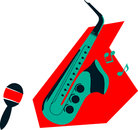 Transparent png musical instruments with abstract retro design