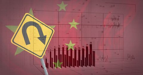 China Economy Growth Forecast With U-turn Road Sign Concept