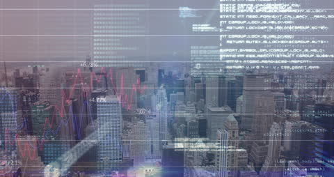 Digital Technology Concepts Overlaying Cityscape
