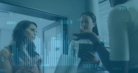 Financial Data with Diverse Professionals in Modern Office