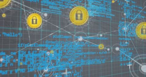 Digital Security Lock Icons Overaugmented Code Grid