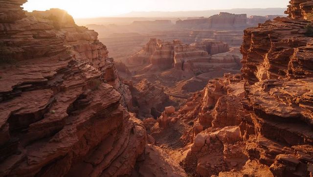 Breathtaking Red Sandstone Canyon with Layered Cliffs at Sunset