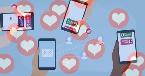 Social Media Engagement with Heart Icons and Smartphone Usage - Download Free Stock Images Pikwizard.com
