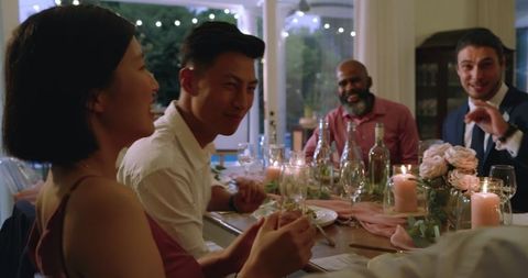 Joyful Wedding Reception Dinner Celebration Among Friends