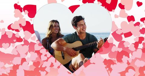Friends Enjoying Beach Music in Heart Motif