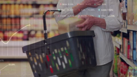 Senior Woman Shopping with Data Processing Overlay