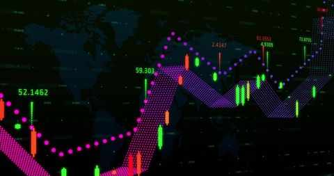 Colorful Financial Graph with Global Map Display - Download Free Stock Images Pikwizard.com