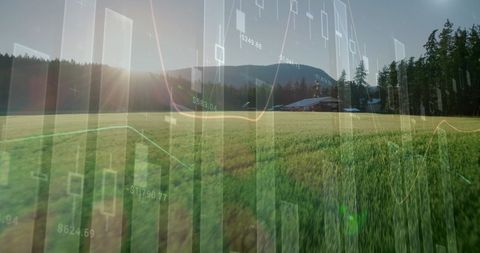 Financial Growth Graphic Over Agricultural Landscape