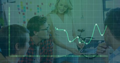 Woman Presenting Graph Analysis to Team in Modern Office