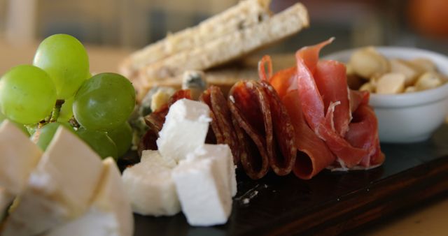 Gourmet Charcuterie Board Featuring Cheese, Meats, and Grapes on Slate - Download Free Stock Images Pikwizard.com