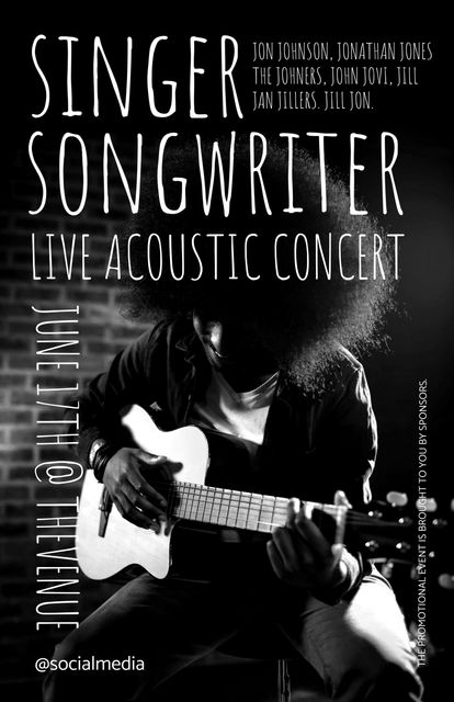 Black and White Acoustic Concert Promotion with Guitarist - Download Free Stock Templates Pikwizard.com