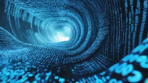 Futuristic Digital Data Stream Tunnel in Cyberspace