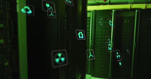 Eco-Friendly Technology in Server Room with Digital Icons - Download Free Stock Images Pikwizard.com