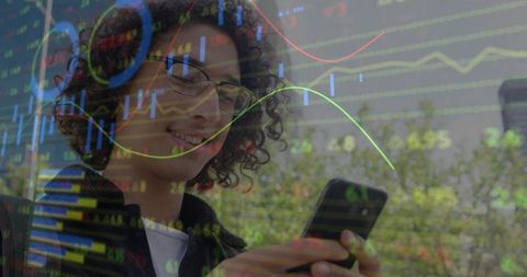 Man Analyzing Stock Market Data on Smartphone Outdoors