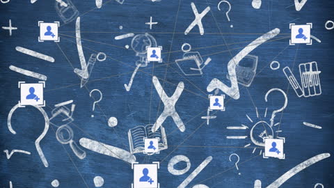 Creative Educational Icons with Math Equations on Blue Canvas