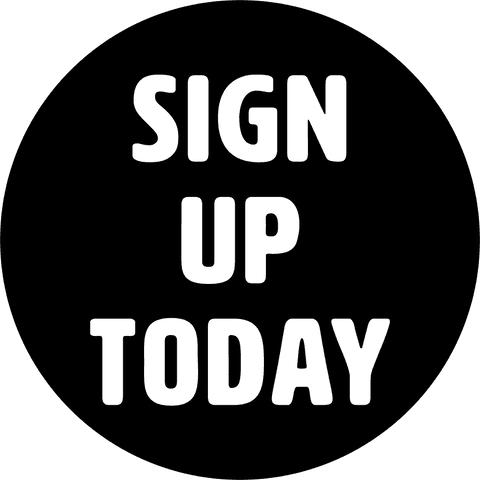 Sign up today black circle on transparent background