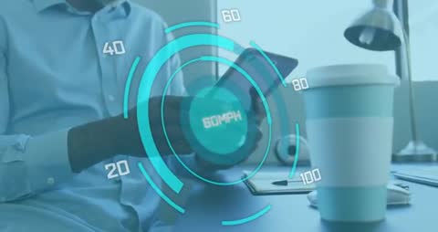 Modern Businessman Navigating Speedometer Interface on Smartphone