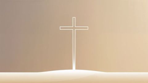 Glowing white cross with soft beige background symbolizing jesus' sacrifice