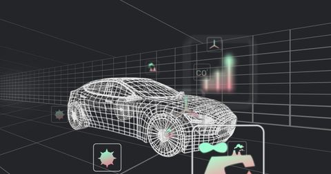 3d electric car model with digital icons in futuristic tunnel - Download Free Stock Images Pikwizard.com