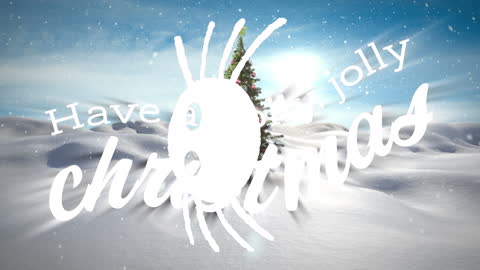 Christmas Greetings with Snowy Tree and Falling Snow
