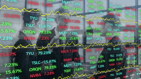 Diverse Businesspeople Analyzing Stock Market Data Digital Interface