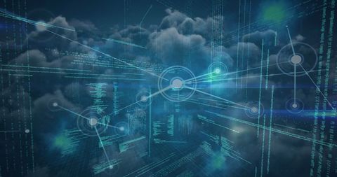 Abstract Digital Network Overlaid on Cloud Formation Background - Download Free Stock Images Pikwizard.com