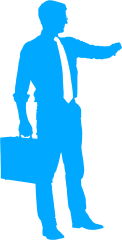 Blue Silhouette Businessman with Suitcase on Transparent Background