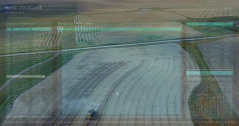 Combine harvester with technology interface in agricultural landscape