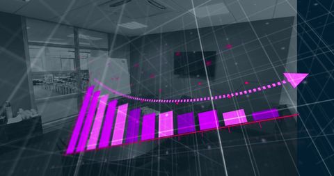 Declining Graph Overlay on Empty Conference Room - Download Free Stock Images Pikwizard.com