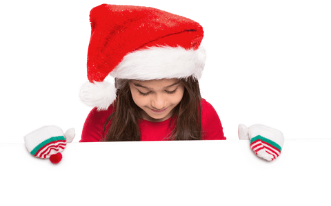 cute girl in santa hat holding transparent blank card - Download Free Stock Videos Pikwizard.com