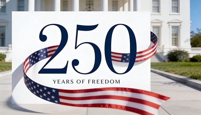 250 years of freedom patriotic ribbon celebrating 250th anniversary at white house landmark