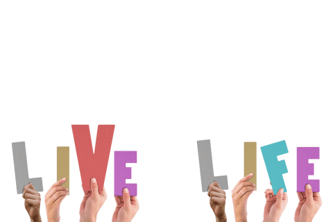 Human Hands Holding Colorful Transparent Letters Live Life Each Day