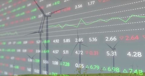 Wind turbines with financial data overlay for energy investments