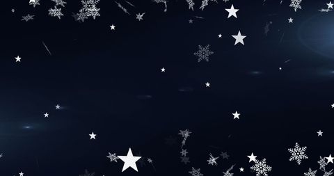 Falling Snowflakes and Stars on Dark Blue Background