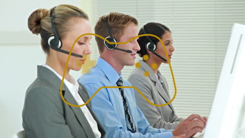 Gamepad Icon Overlay on Customer Service Team in Office