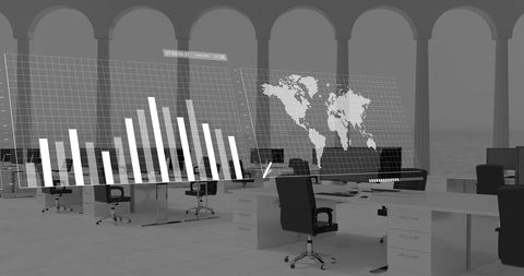 Digital financial data analytics over modern office space