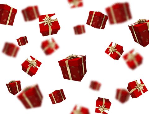 Festive Floating Red Christmas Gift Boxes on Transparent Background