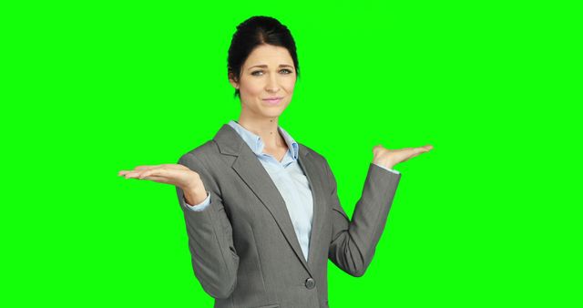 Businesswoman Shrugging with Confused Expression on Green Screen Background - Download Free Stock Images Pikwizard.com