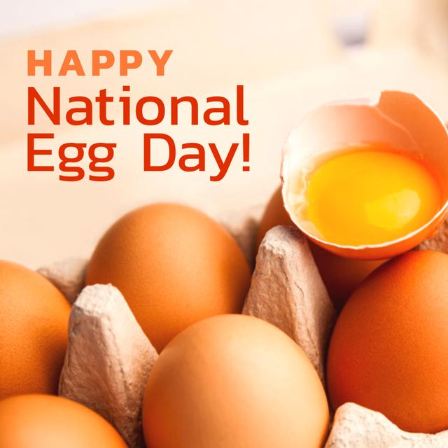 Happy National Egg Day Card with Fresh Eggs in Carton - Download Free Stock Templates Pikwizard.com