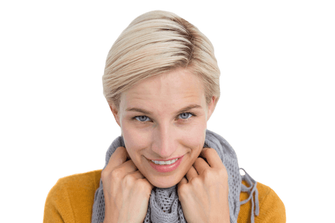 Smiling Woman in Cosy Scarf on Transparent Background - Download Free Stock Videos Pikwizard.com