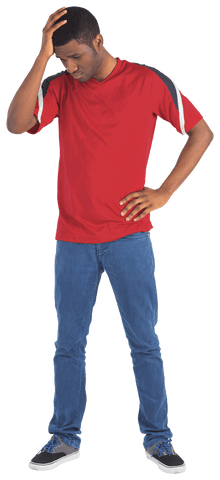 Transparent Background: Disappointed Football Fan Wearing Red Jersey