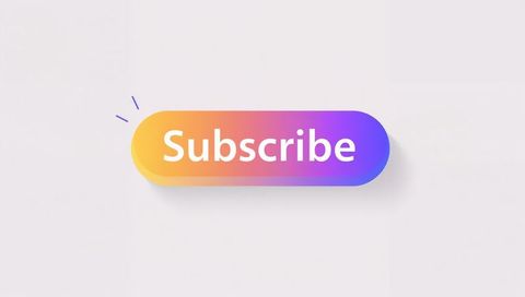 Gradient rounded subscribe button floating on pale canvas with drop shadow and minimal style