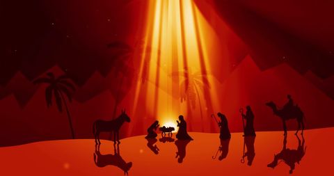 Christmas Nativity Silhouette Under Radiant Night Sky